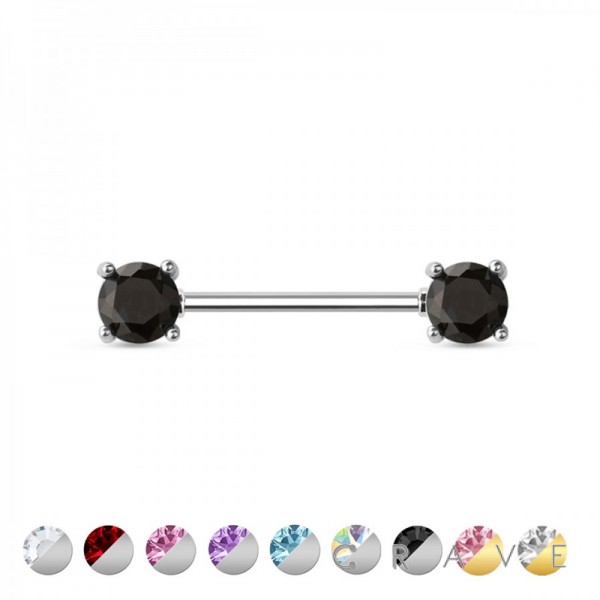 DOUBLE ROUND CZ PRONG SET 316L SURGICAL STEEL NIPPLE BAR